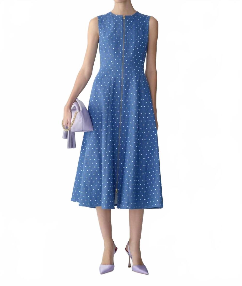 NEW CAROLINA HERRERA polka dot denim dress in light blue